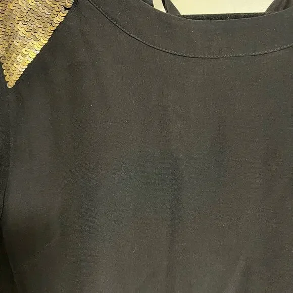 Madewell Black Silk & Gold Sequin Shoulder Accent Back Ribbon Cutout Dress - Picture 8 of 12